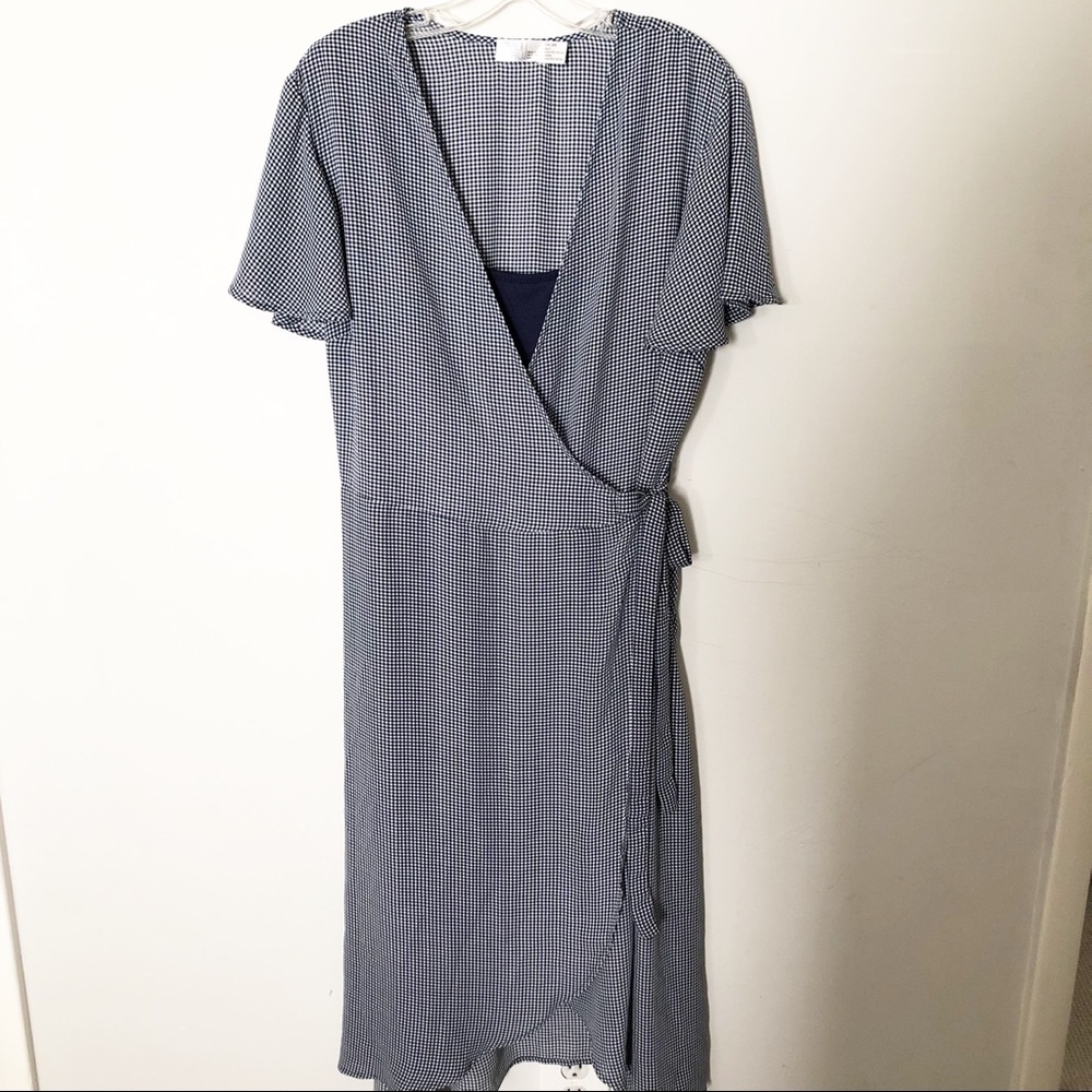 Women’s Time and Tru Blue Checkered Wrap Dress
